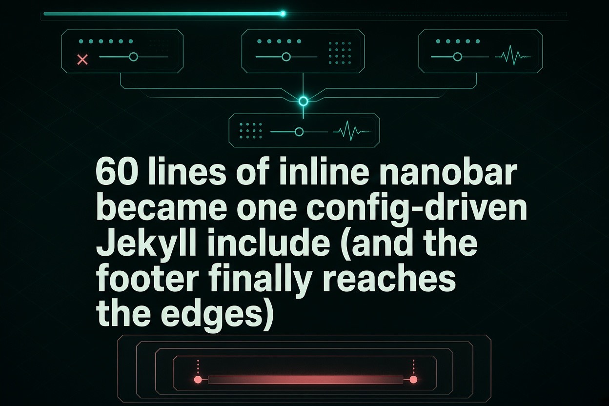 60 lines of inline nanobar became one config-driven Jekyll include (and the footer finally reaches the edges)