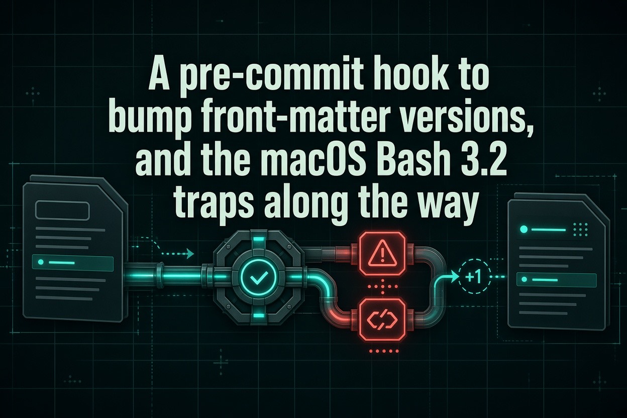 A pre-commit hook to bump front-matter versions, and the macOS Bash 3.2 traps along the way