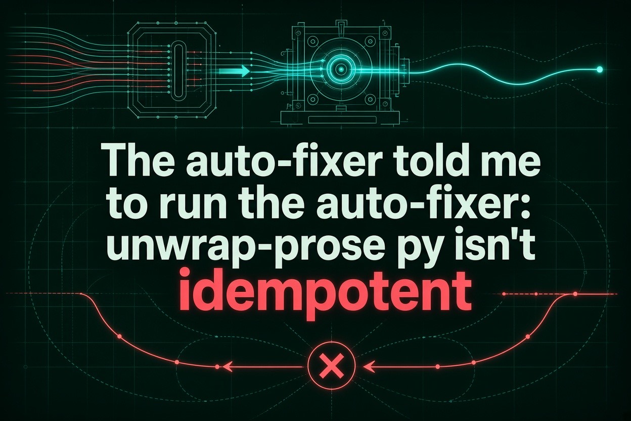 The auto-fixer told me to run the auto-fixer: unwrap-prose.py isn't idempotent