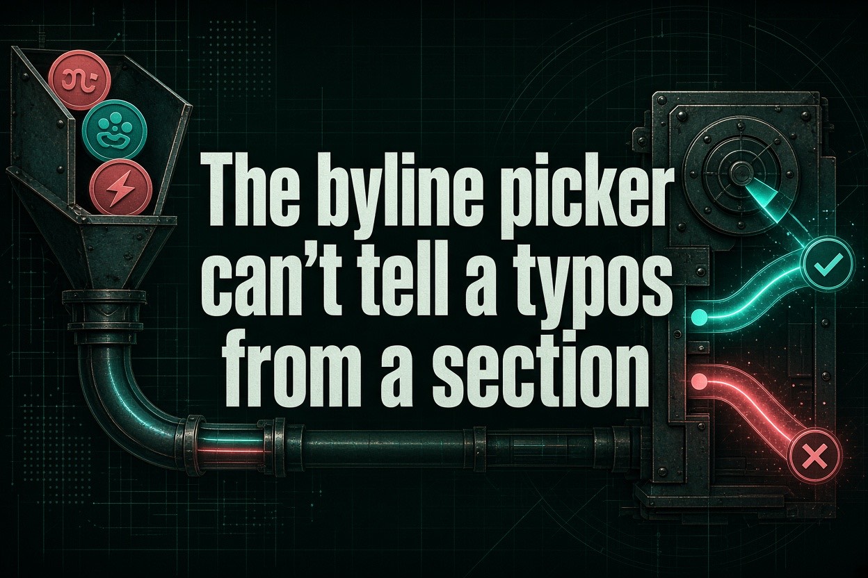 The byline picker can't tell a typo from a section