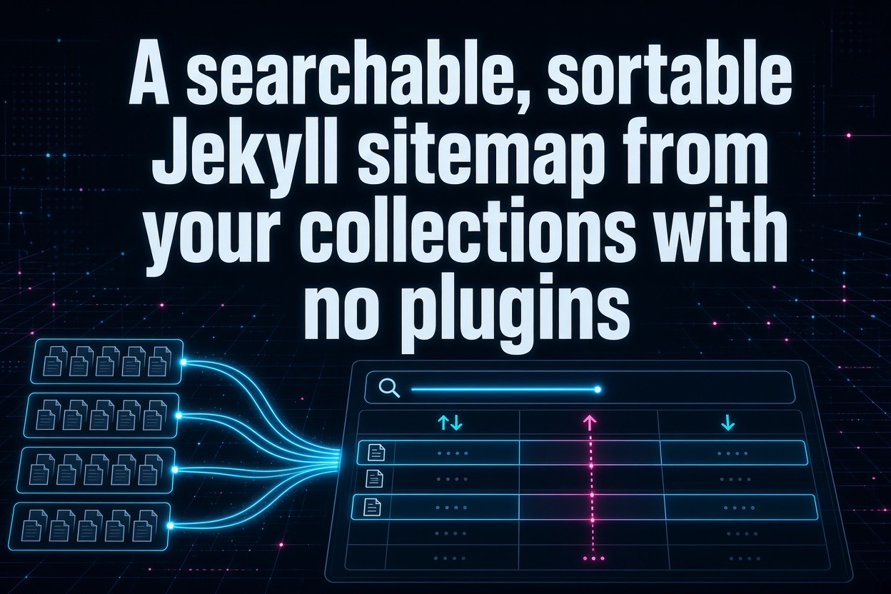 A searchable, sortable Jekyll sitemap from your collections with no plugins