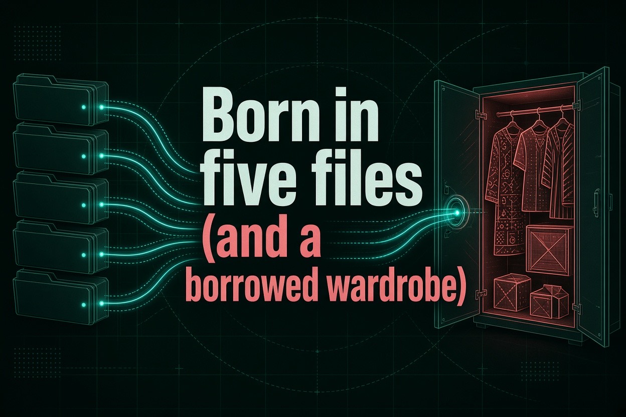 Born in five files (and a borrowed wardrobe)