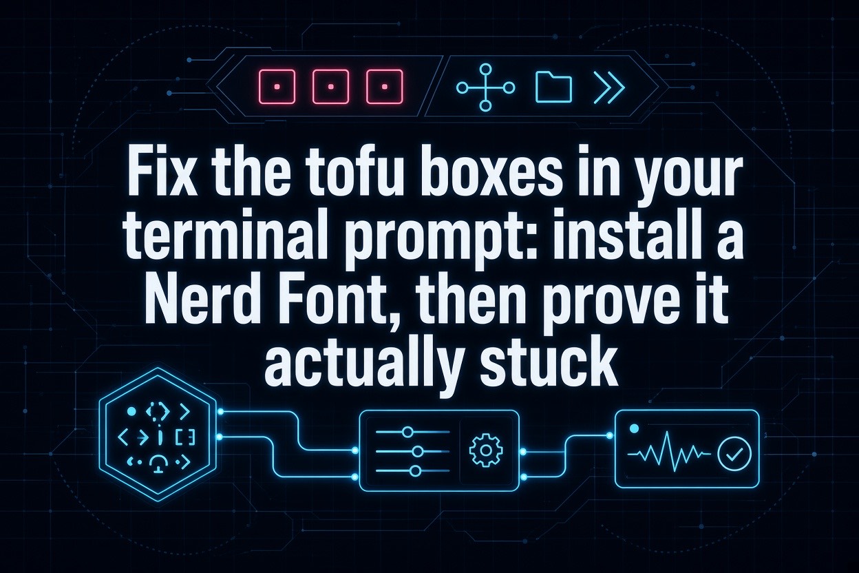 Fix the tofu boxes in your terminal prompt: install a Nerd Font, then prove it actually stuck