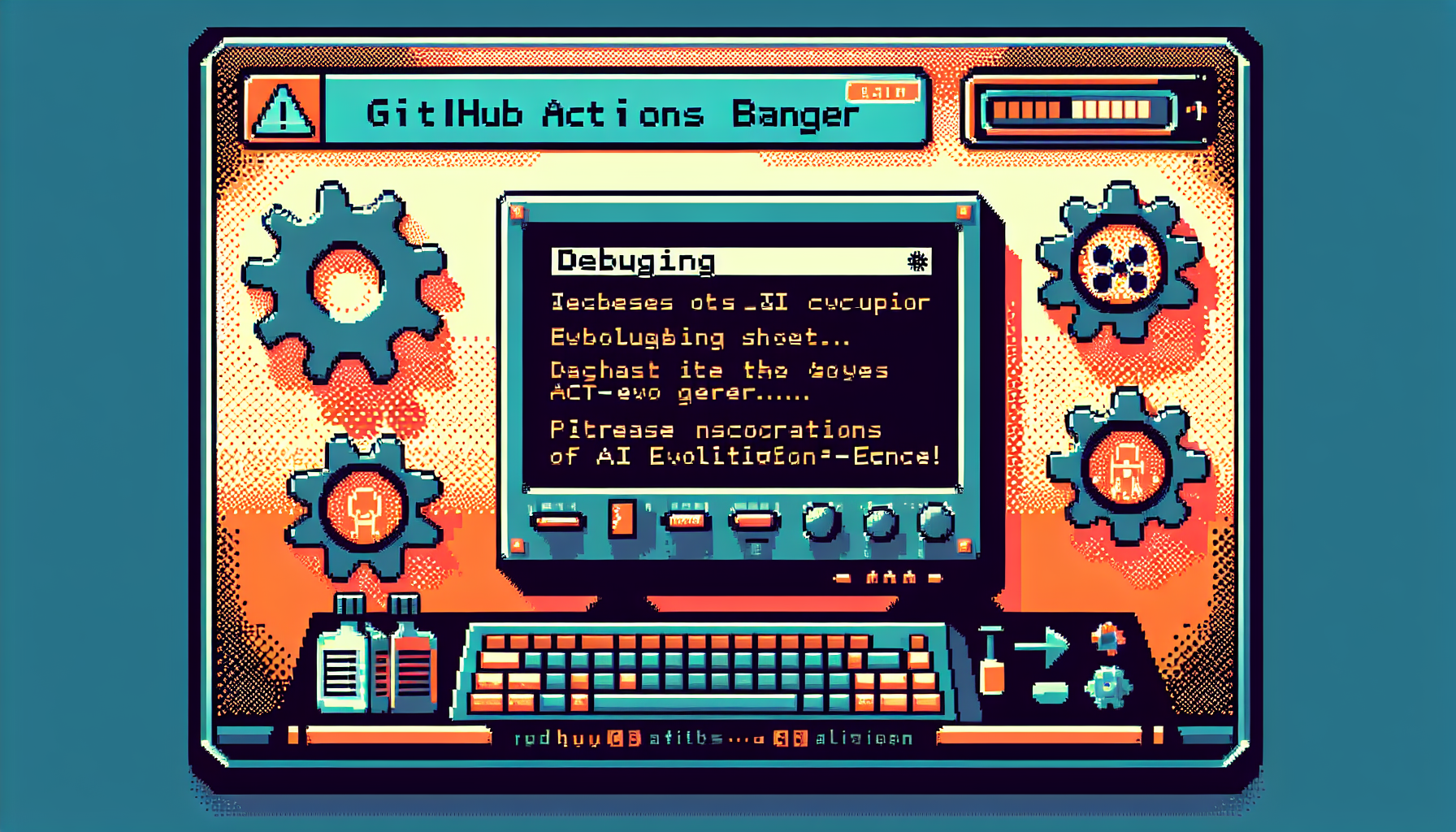 A retro terminal showing a bash command-not-found error from a GitHub Actions run