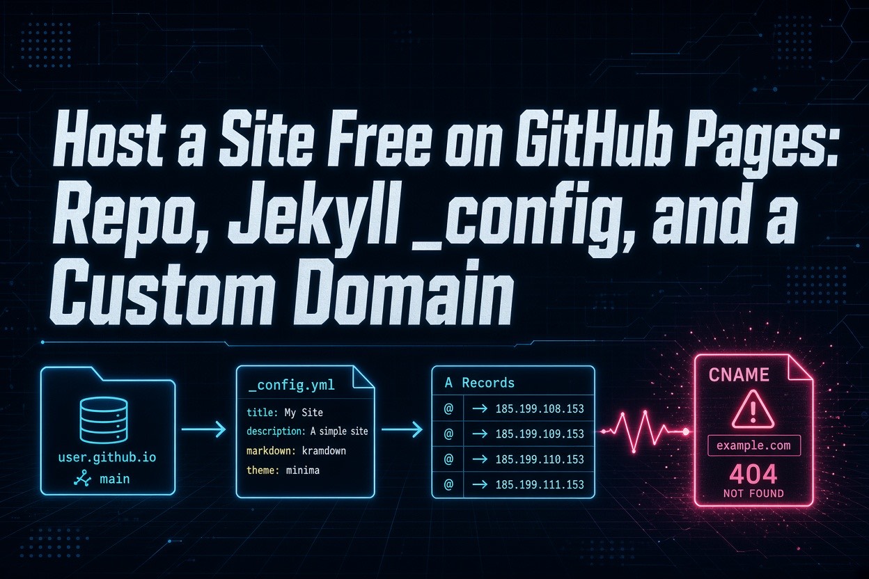 Host a Site Free on GitHub Pages: Repo, Jekyll _config, and a Custom Domain