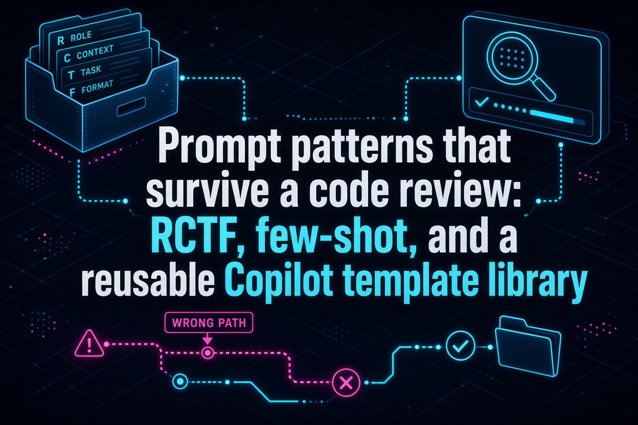 Prompt patterns that survive a code review: RCTF, few-shot, and a reusable Copilot template library