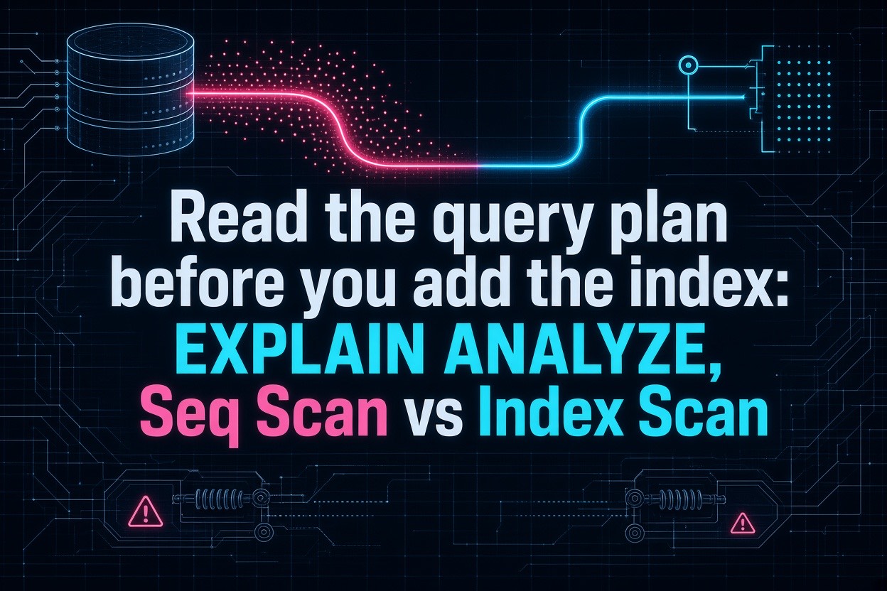Read the query plan before you add the index: EXPLAIN ANALYZE, Seq Scan vs Index Scan