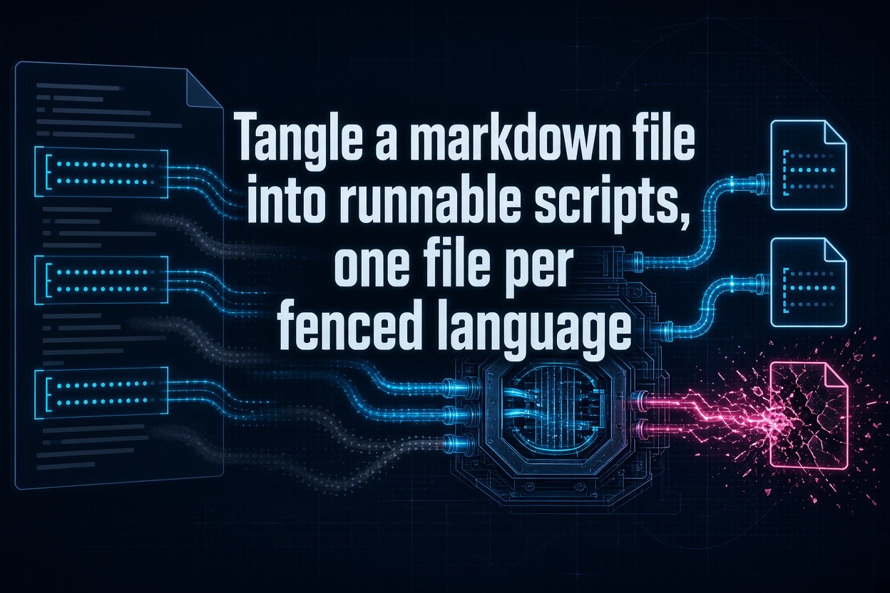 Tangle a markdown file into runnable scripts, one file per fenced language