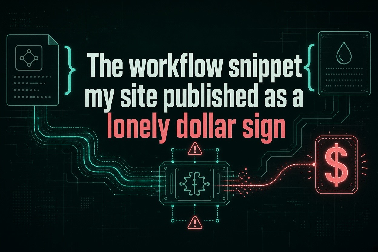 The workflow snippet my site published as a lonely dollar sign